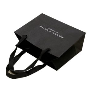 Boutique-luxury-black-hot-stamping-silver-paper-perfume-bags-Shopping-Packaging-Carrier-Paper-apparel-Bags-handle-flat-rope