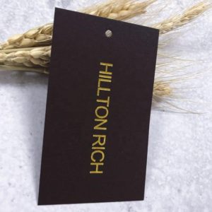 Luxury-custom-hot-stamping-gold-paper-hang-tags-apparel-gloves-rectangle-black-hang-tags-mfg-lakek-packaging