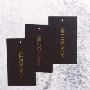 Luxury-custom-hot-stamping-gold-paper-hang-tags-apparel-shoes-rectangle-black-hang-tags-mfg-lakek-packaging