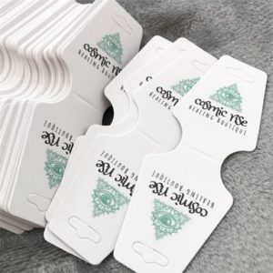 Custom-White-coated-foldover-paper-Jewelry-necklace-hang-tags-thick-loop-and-hook-bracelets-card-display-kraft-tag-uv- logo-mfg
