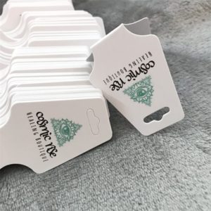 Custom-White-coated-foldover-paper-Jewelry-necklace-hang-tags-thick-loop-and-hook-bracelets-card-display-tag-varnish- logo-mfg